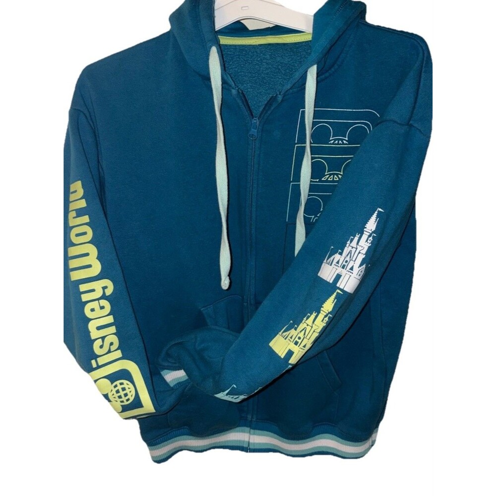 DISNEY World Parks Castle Retro Logo Mickey Blue Green Zip Up Hoodie - Adult XS